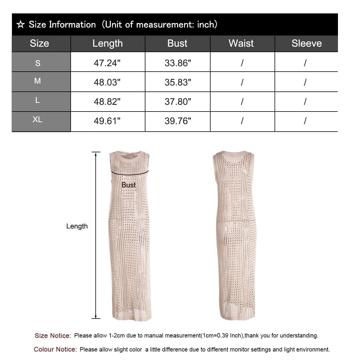 Women Swimsuit Cover up Bikini Sleeveless Beach Dress Crochet Hollow Out Coverup