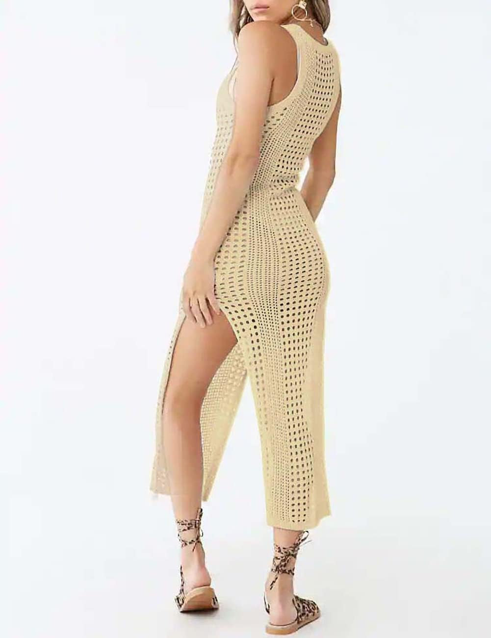 Womens Swimsuit Crochet Cover up Sleeveless Bikini Swimwear Bathing Suit Beach Dress