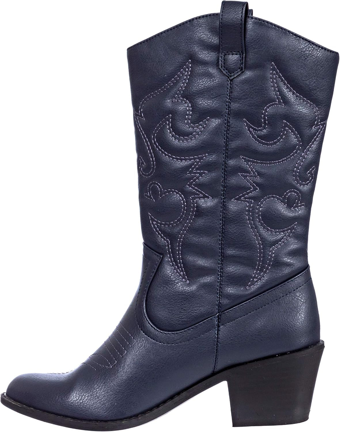 Cowboy Boots for Women Mid-Calf Boot Embroidered Stiching Western Cowgirl Boots Low Stacked Heel