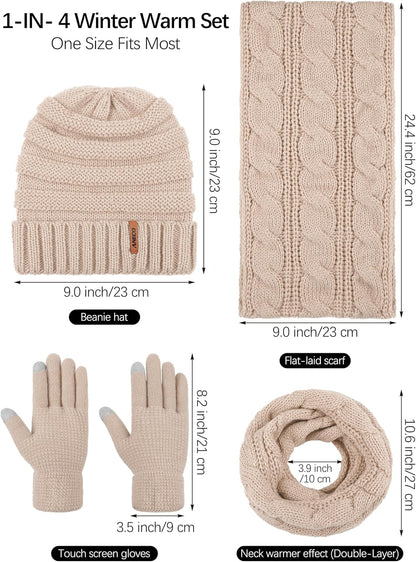 Winter Warm Knitted Scarf Beanie Hat and Gloves Set Men & Women'S Soft Stretch Hat Scarf and Mitten Set