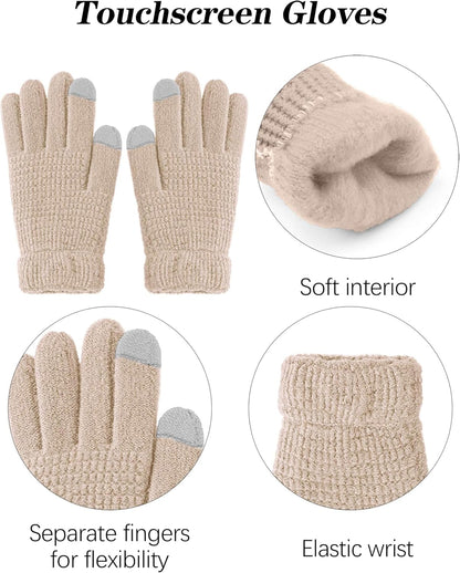 Winter Warm Knitted Scarf Beanie Hat and Gloves Set Men & Women'S Soft Stretch Hat Scarf and Mitten Set