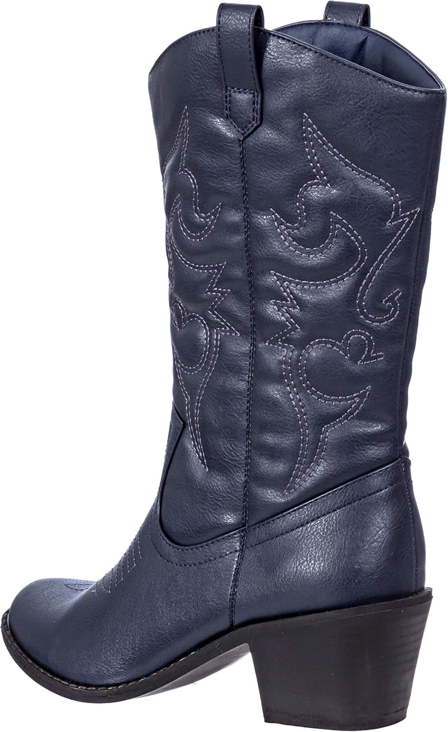 Cowboy Boots for Women Mid-Calf Boot Embroidered Stiching Western Cowgirl Boots Low Stacked Heel